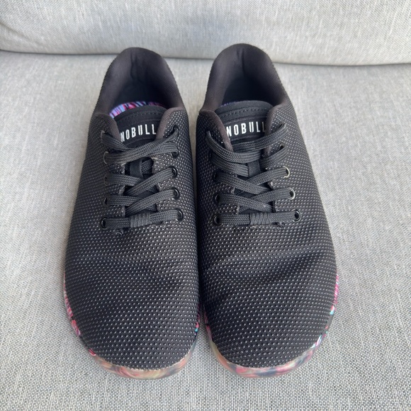 NOBULL Black Training Shoes with Pink & Teal Floral Sole - Picture 2 of 5